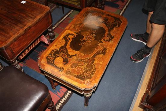 A Louis XVI style marquetry low table, W.90cm